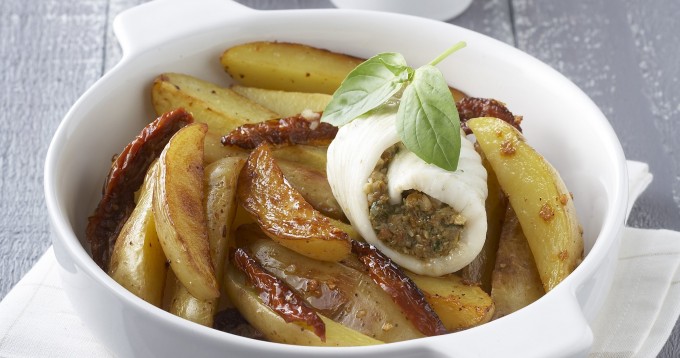 Filets de sole farcis à la tomate & pommes de terre Pompadour rissolées