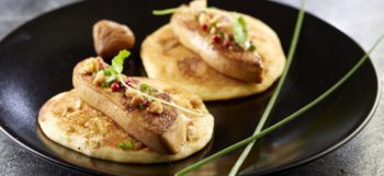 Pancakes de pommes de terre Pompadour au foie gras & châtaignes