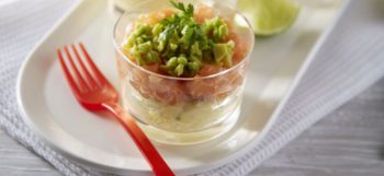 Verrines de pommes de terre Pompadour, tartare de saumon & avocat