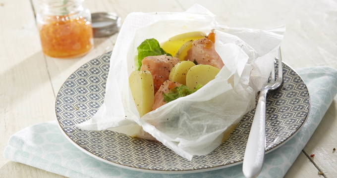 Papillottes de saumon & pommes de terre Pompadour