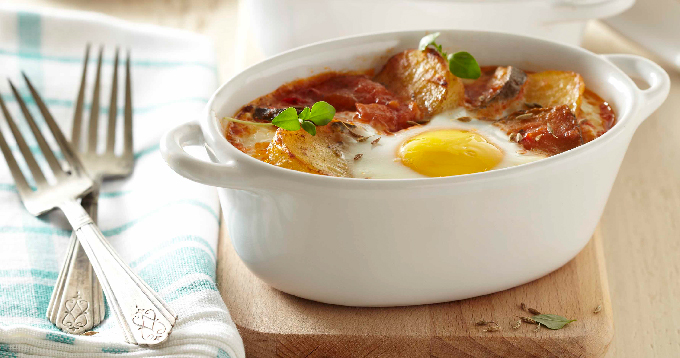 Oeufs cocotte aux pommes de terre Pompadour & ratatouille