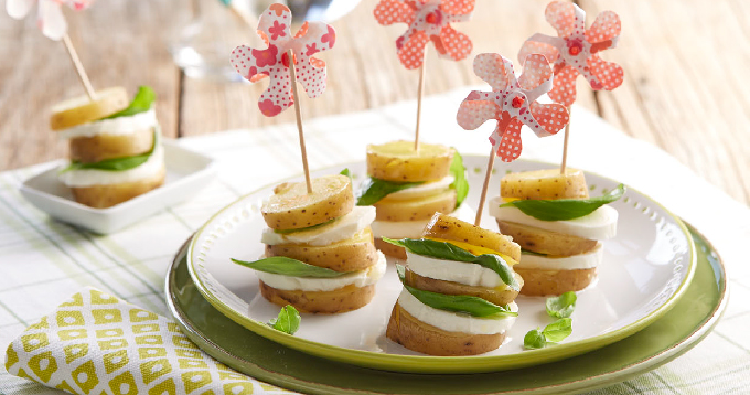 Bouchées de pommes de terre Pompadour, Mozzarella & basilic